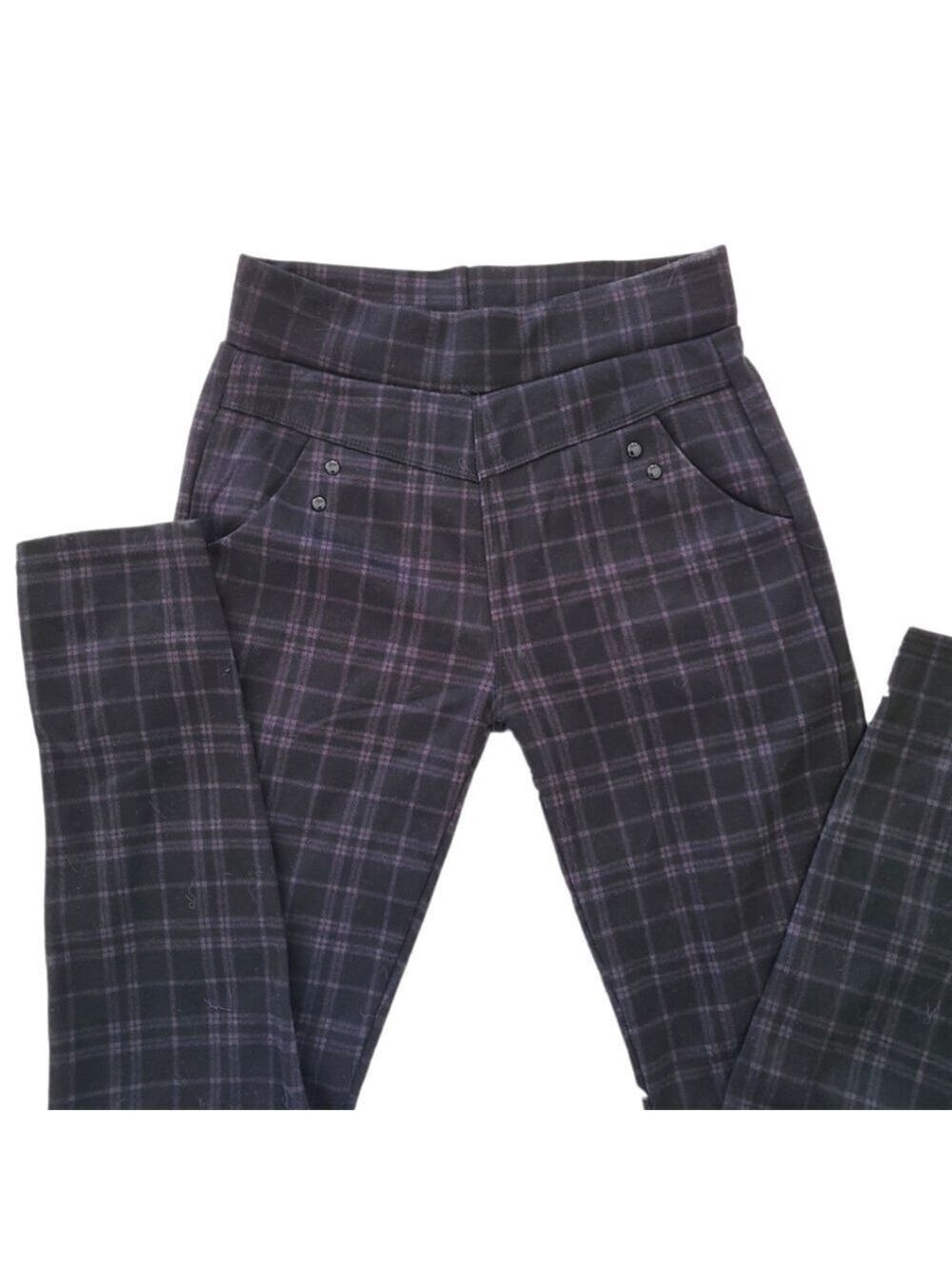 TRÏBE Plaid Print Gray & Black  Elastic Waistband Pull On Pants Size Small NWT